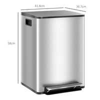 Pattumiera a Pedale 2 Sezioni da 20L 41,8x36,7x58 cm in Acciaio Inox e PP