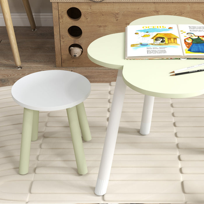 Set Tavolino e 2 Sedie per Bambini con Design a Fiori  in MDF e Legno di Pino Giallo e Bianco