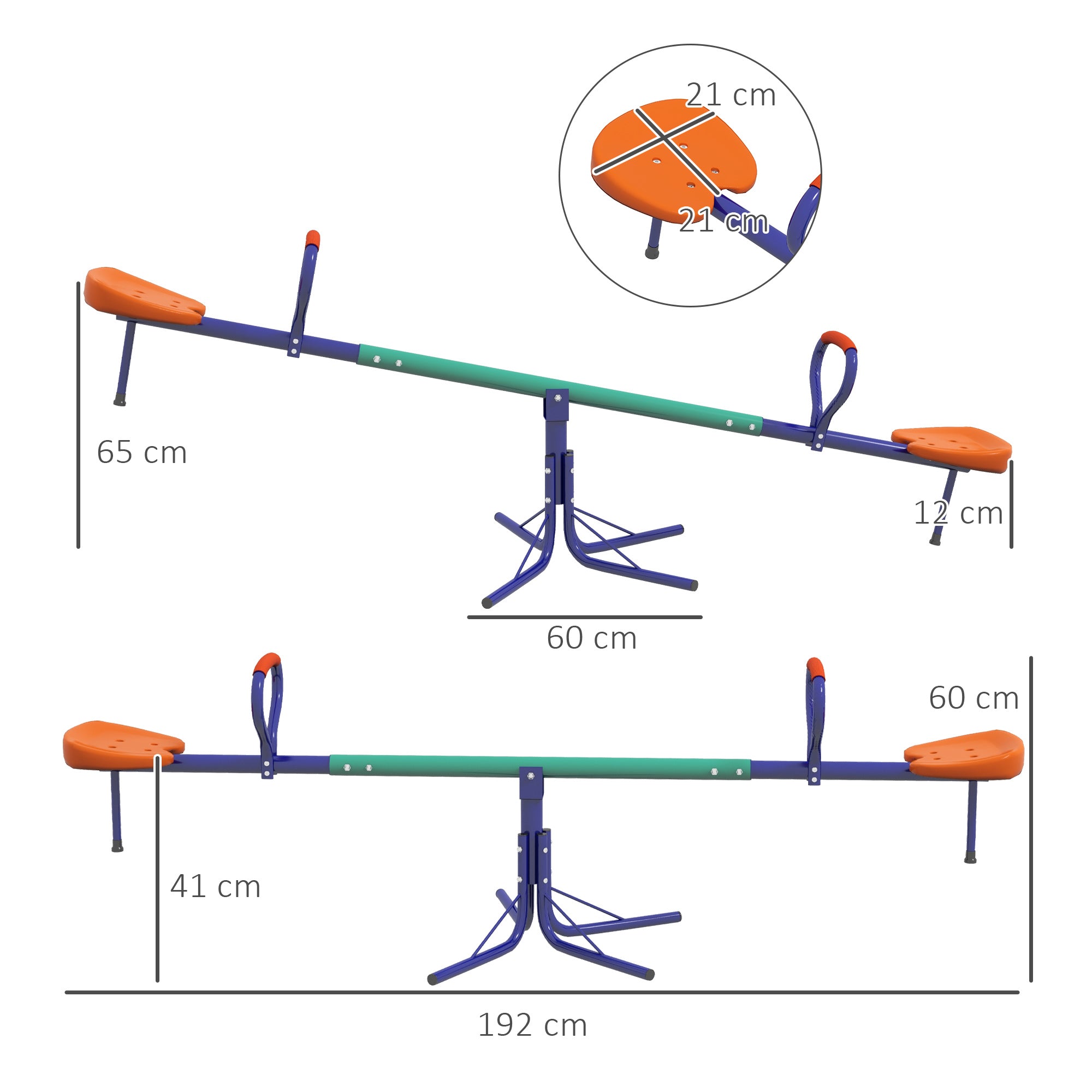 Altalena a Bilico per Bambini 3-8 Anni con Rotazione a 360° 192x60x60 cm in Acciaio e PP Multicolore