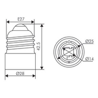 Adattatore portalampada da attacco e27 a attacco e14 plastica ip20