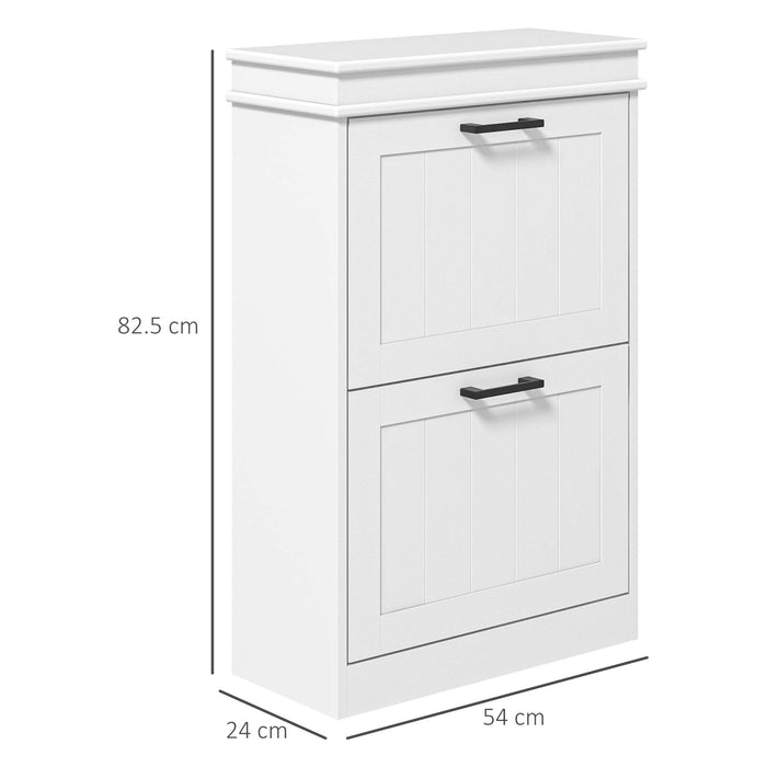 Scarpiera Salvaspazio Design Moderno 2 Cassetti Ribaltabili 54x24x82,5 cm Bianco