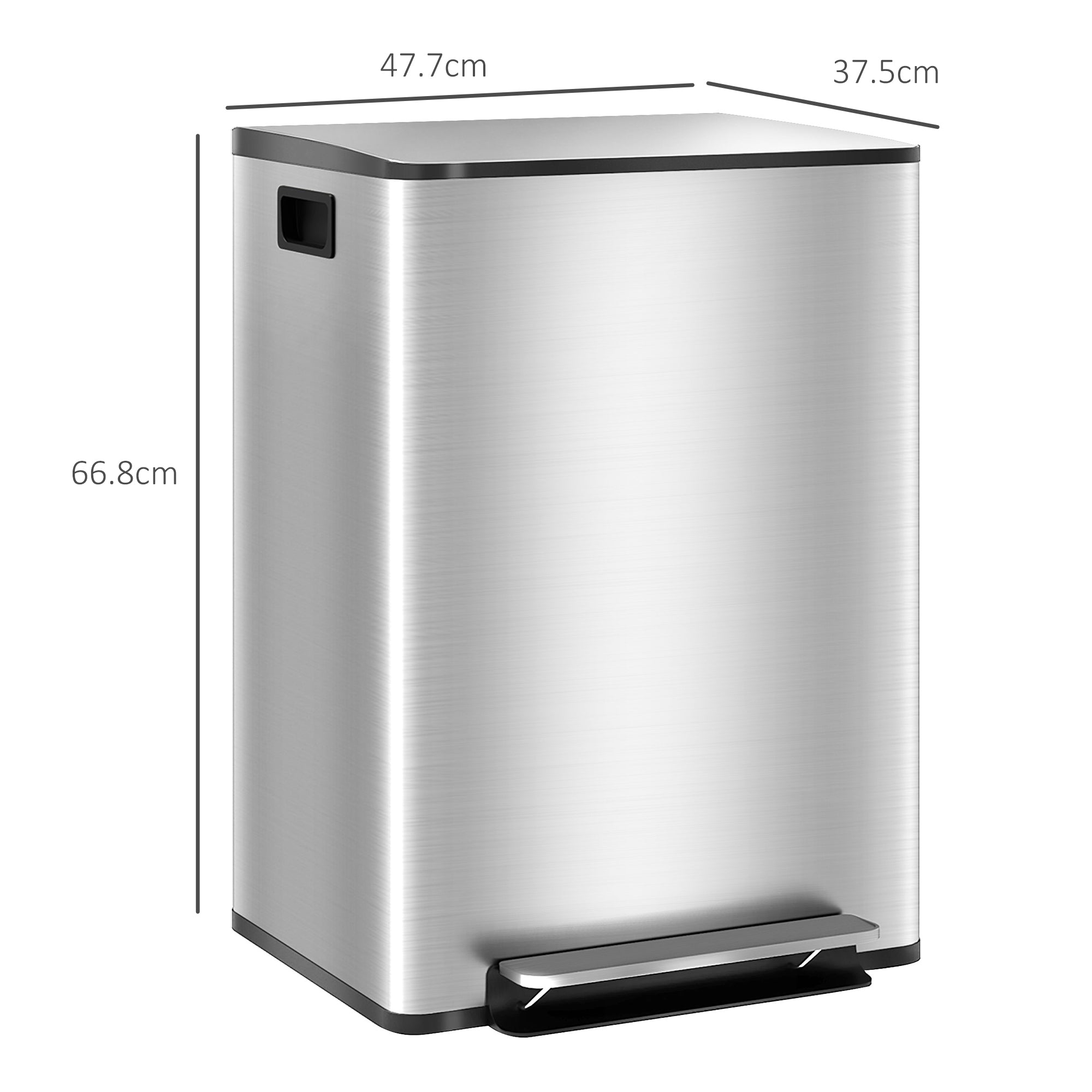 Pattumiera a Pedale 2 Sezioni 30L 47,7x37,5x66,8 cm in Acciaio Inox e PP