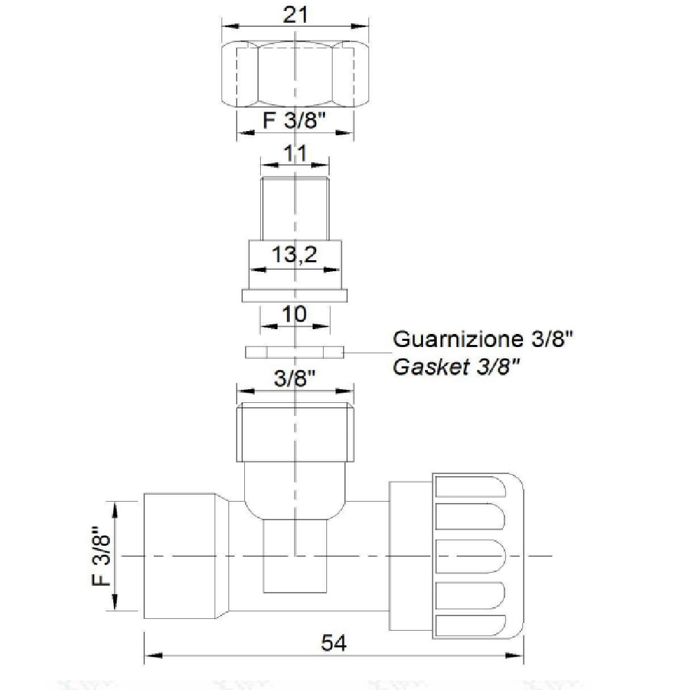 Rubinetto squadra cassetta wc codolo cromato ottone