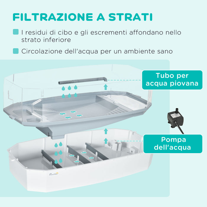 Vasca per Tartarughe Multifunzione 62x31x 21 cm con Tubo e Pompa d'Acqua Bianca