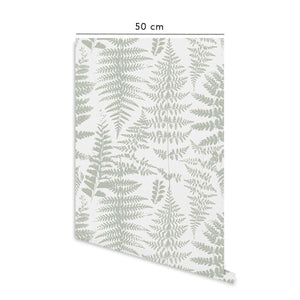 Carta da parati adesiva Fern in vinile verde salvia chiaro- 1 rotolo 50x300 cm-Decochic