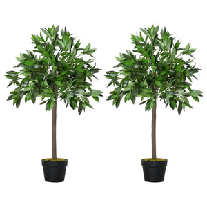 Set di 2 Alberi Artificiali di Alloro per Interni ed Esterni H90 cm con Vaso Verde