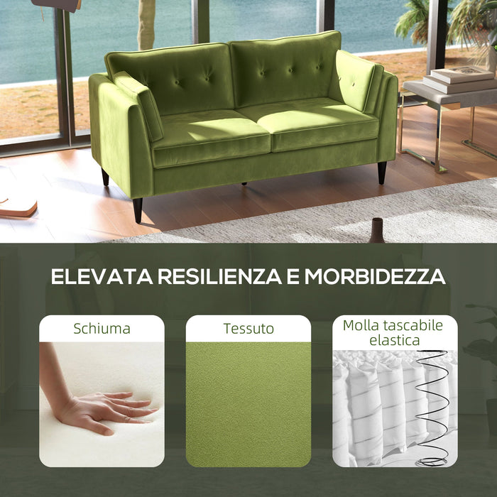 Divano 2 Posti Stile Classico Trapuntato a Bottoni 172x75x82 cm in Velluto Verde