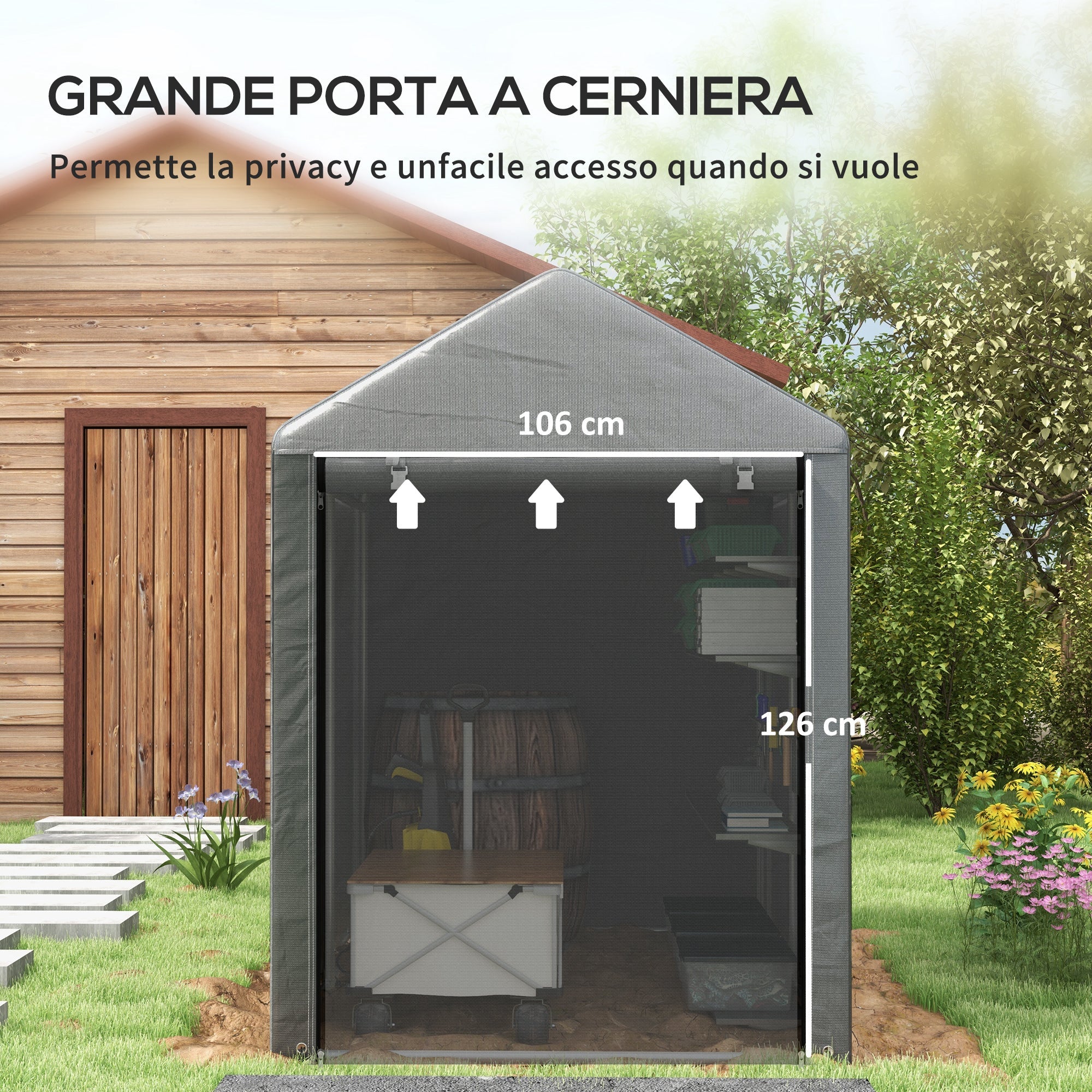 Capanno Box per Attrezzi da Giardino 120x179x165 cm Tenda in PE anti UV e Metallo Grigio scuro