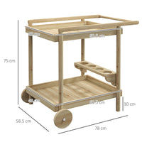 Carrello Portavivande a 2 Ripiani e 4 Portabottiglie 78x58.5x75 cm in Legno di Abete