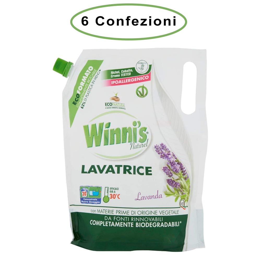 Winni's naturel detersivo per lavatrice ecoformato lavanda 6 confezioni da 1000 ml