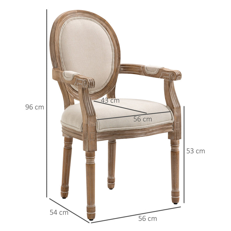 Sedia da Salotto Classica Imbottita 56x54x96 cm in Tessuto e Legno Caucciù Bianco Crema