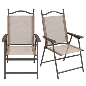 Set 2 Sedie Pieghevoli da Giardino con Braccioli 56x62x97 cm Seduta in Tessuto Marrone