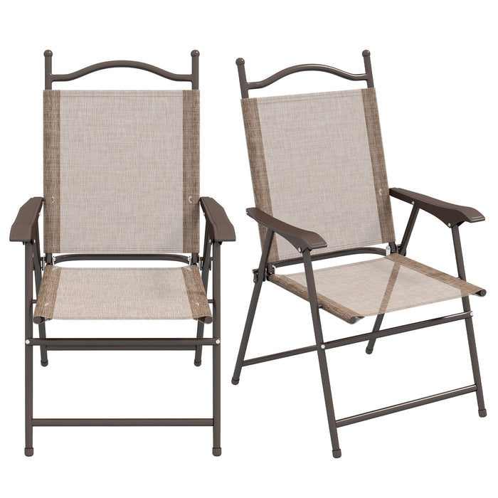 Set 2 Sedie Pieghevoli da Giardino con Braccioli 56x62x97 cm Seduta in Tessuto Marrone