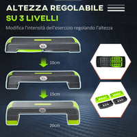 Step Fitness per Aerobica 78x28xh10-15-20 cm Altezza Regolabile in Plastica Verde e Grigio