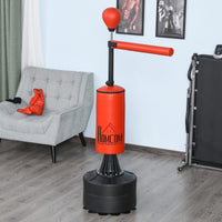 Sacco da Boxe ad Altezza Regolabile 88x48x155-205 cm con Punching Ball e Base Riempibile Rosso e Nero