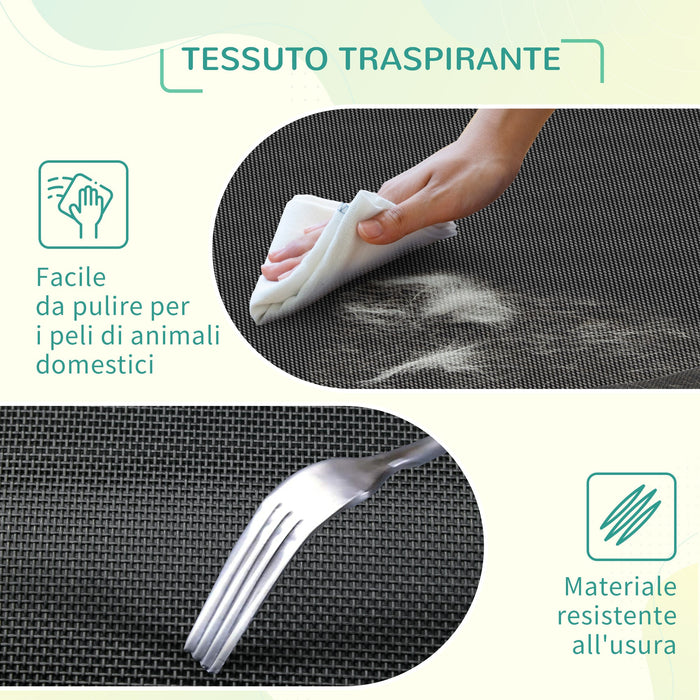 Lettino per Cani Rialzato con Seduta Traspirante 90x65x20 cm in Metallo e Tessuto Nero e Argento