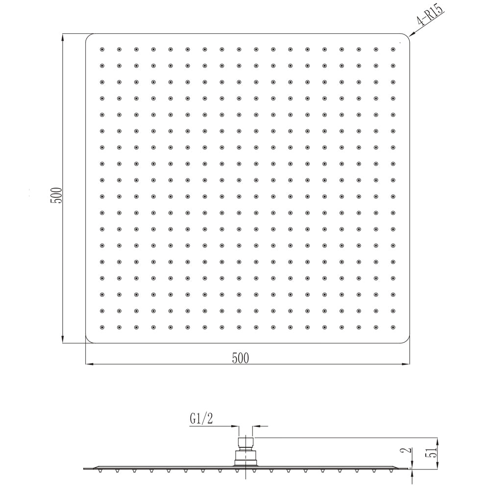 Soffione doccia quadrato acciaio inox 2 mm spessore effetto pioggia varie misure bagno *** misure 500x500x2 mm 324 ug...