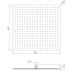 Soffione doccia quadrato acciaio inox 2 mm spessore effetto pioggia varie misure bagno *** misure 500x500x2 mm 324 ug...