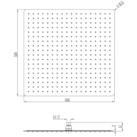 Soffione doccia quadrato acciaio inox 2 mm spessore effetto pioggia varie misure bagno *** misure 500x500x2 mm 324 ug...