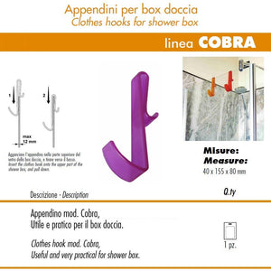 Pika' 1 appendino per box doccia cobra satinato fucsia 15,5 centimetri accessorio bagno