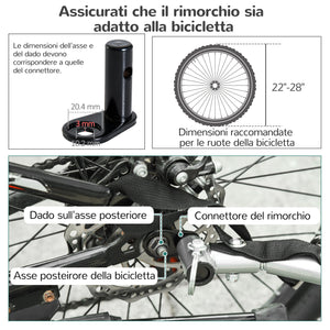 Rimorchio Bici per Cani Taglia Media con Finestre Laterali e Bandierina 130x73x90 cm  Grigio e Nero