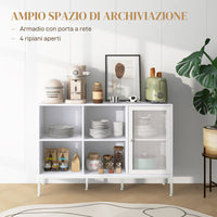 Mobile Buffet con 4 Ripiani Aperti e Armadietto 120x37x81,5 cm in Truciolato e Acciaio Bianco