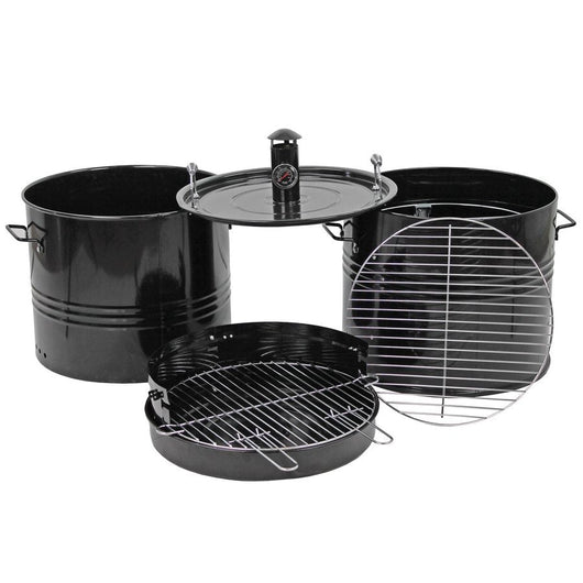 Barbecue Affumicatore a Carbone Carbonella 46,5x42,5x101 cm Griglia ⌀47 cm Barrel Nero