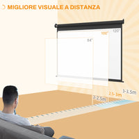 Telo Proiettore 100" Regolabile con Telecomando Formato 4:3 203x152 cm Nero