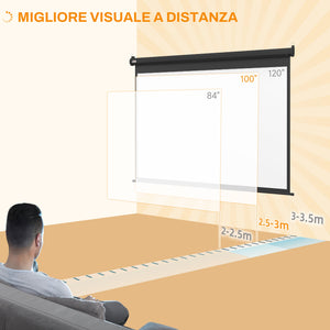 Telo Proiettore 100" Regolabile con Telecomando Formato 4:3 203x152 cm Nero