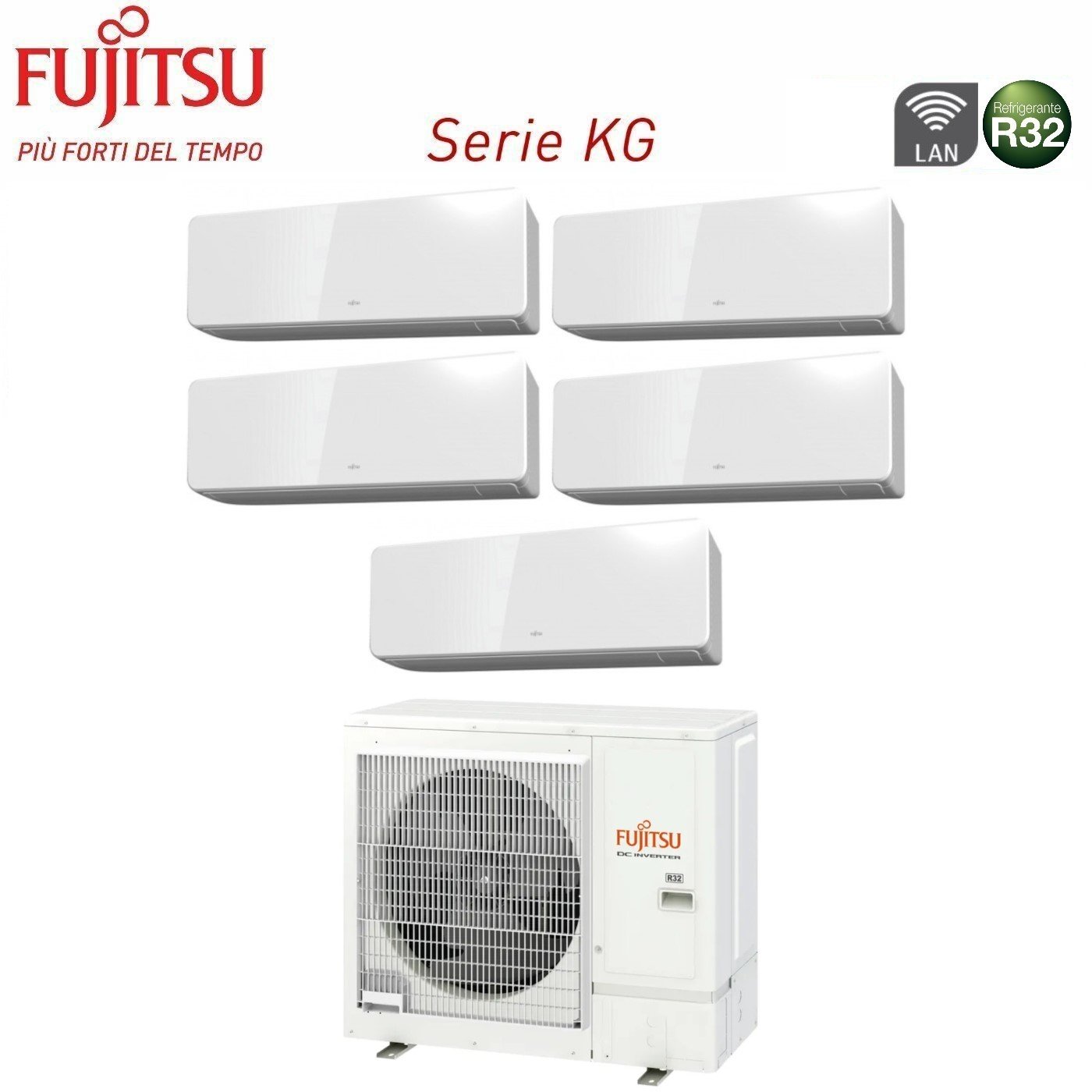 Climatizzatore Condizionatore Fujitsu Penta Split Inverter serie KG 9+9+12+12+12 con AOYG36KBTA5 R-32 Wi-Fi Integrato 9000+9000+12000+12000+12000