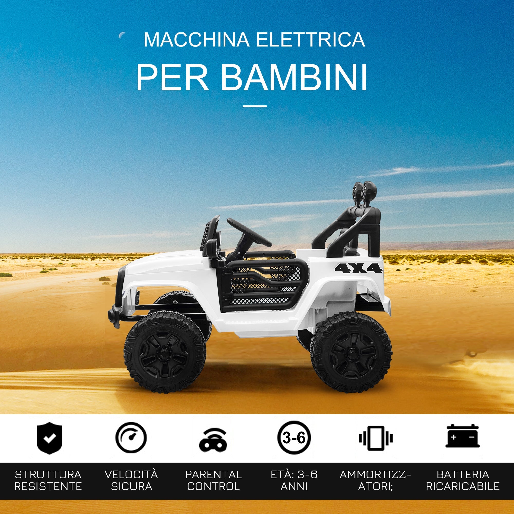 Macchina Elettrica per Bambini 12V Fuoristrada Bianco