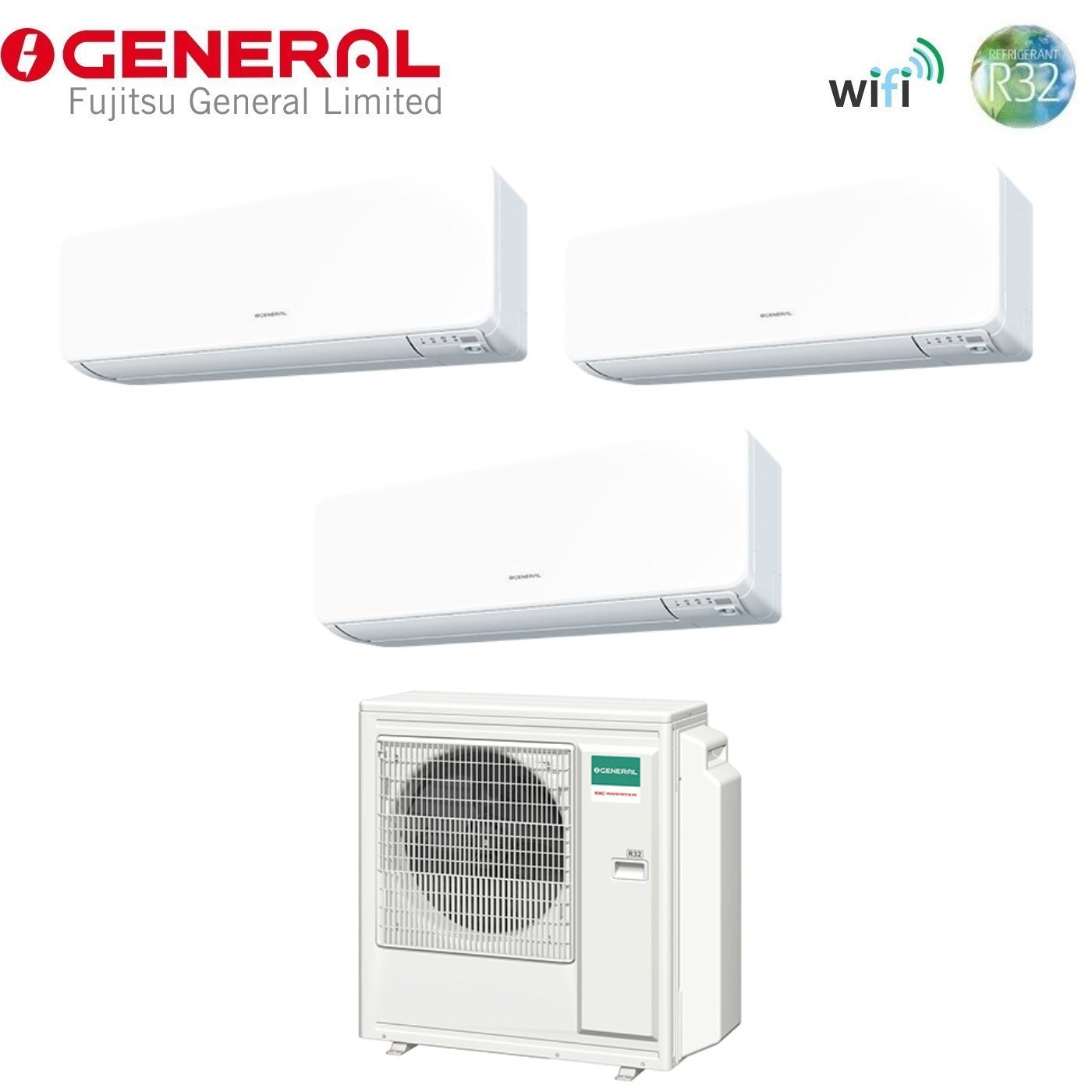 Climatizzatore Condizionatore General Fujitsu Trial Split Inverter serie KG 9+9+14 con AOHG30KBTA4 R-32 Wi-Fi Optional 9000+9000+14000