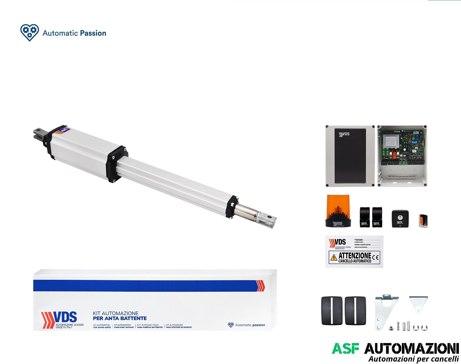 KIT AUTOMAZIONE CANCELLO  1 ANTA BATTENTE ELETTROMECCANICO LINEARE 230V VDS 112556/1