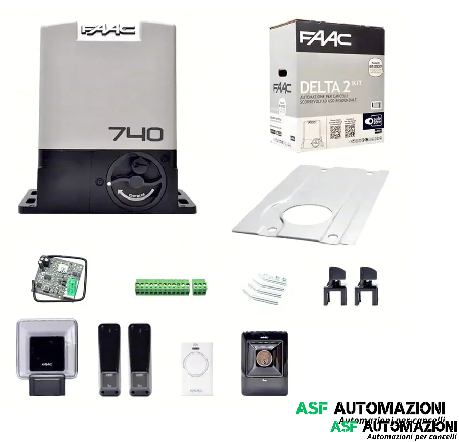 KIT AUTOMAZIONE FAAC 1056303445 PER CANCELLO SCORREVOLE DELTA 2 KIT MAX ANTA 500KG MOTRIDUTTORE 740