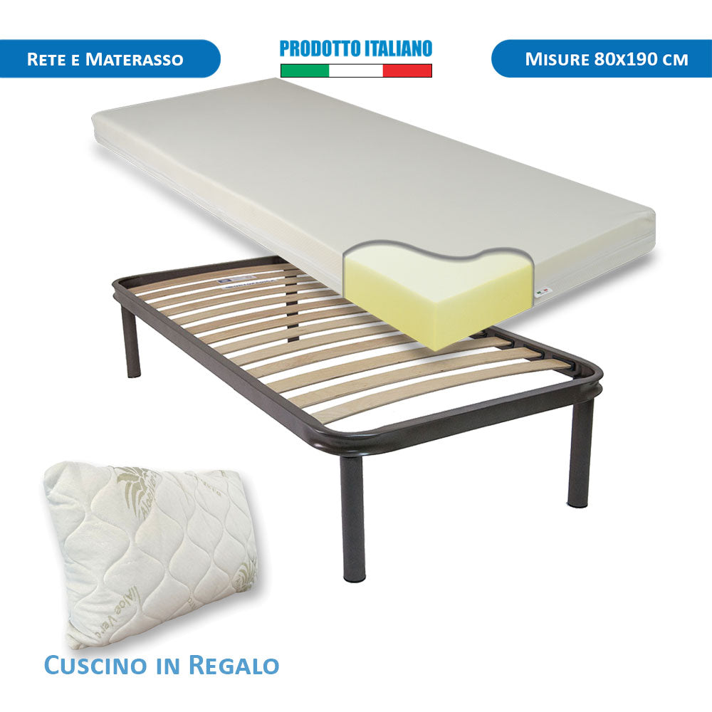 Kit materasso H11 in waterfoam Canada, rete ortopedica e cuscino in fiocco in regalo singolo 80x190- Comprarredo