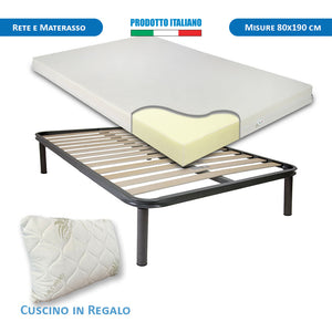 Kit materasso H11 in waterfoam Canada, rete ortopedica e cuscino in fiocco in regalo piazza e mezza 120x190- Comprarredo