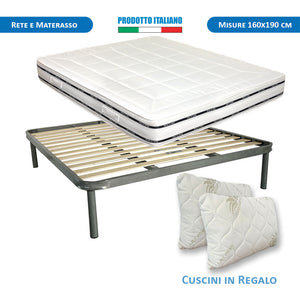 Kit rete ortopedica e materasso in memoy foam matrimoniale 160x190 Finlandia H22, cuscini inclusi - Comprarredo