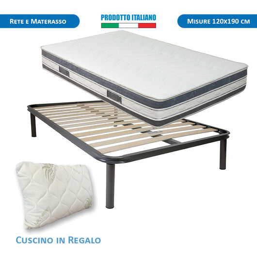 Kit materasso memory ioni argento e rete ortopedica piazza e mezza 120x190 Malaga H25 cuscino incluso - Comprarredo