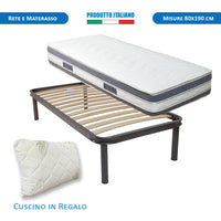 Kit materasso memory ioni argento e rete ortopedica singolo 80x190 Malaga H25 cuscino incluso - Comprarredo