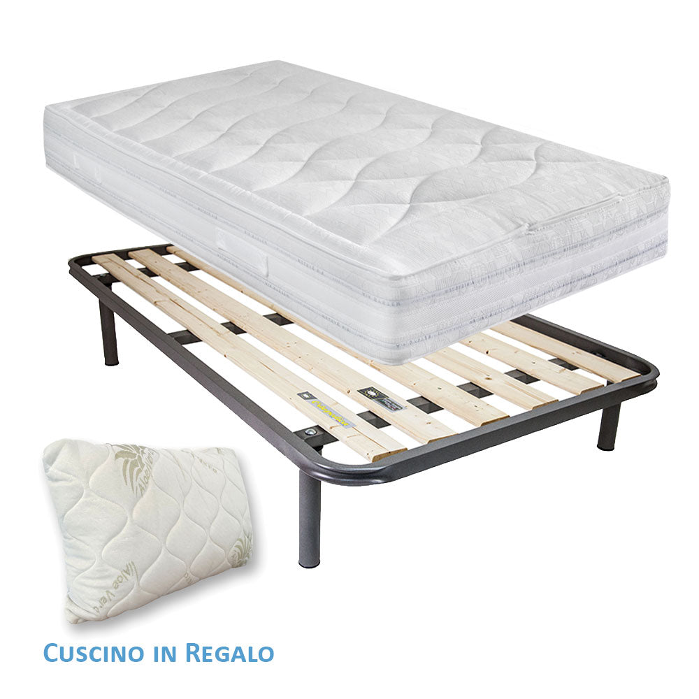 Kit materasso molle e lana rigidio e rete a tavole piazza e mezza 120x190 Messico H25 cuscino incluso - Comprarredo