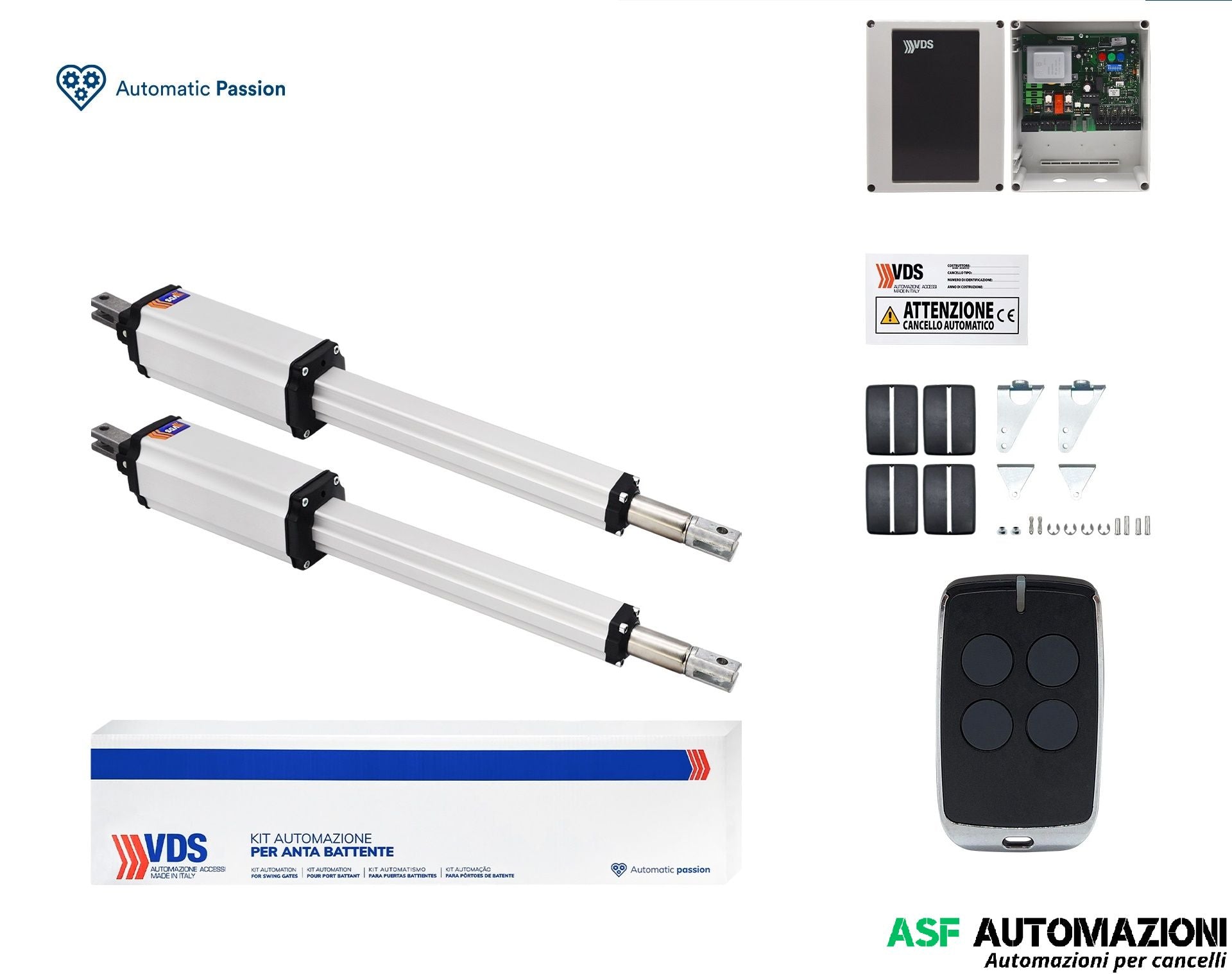 KIT PER AUTOMAZIONE CANCELLI - CANCELLO 2 ANTE BATTENTI PER CANCELLO MAX 5 MT - PM1 - EASY -  ATTUATORE ELETTROMECCANICO LINEARE 230V - IRREVERSIBILE  - CORSA 400mm 