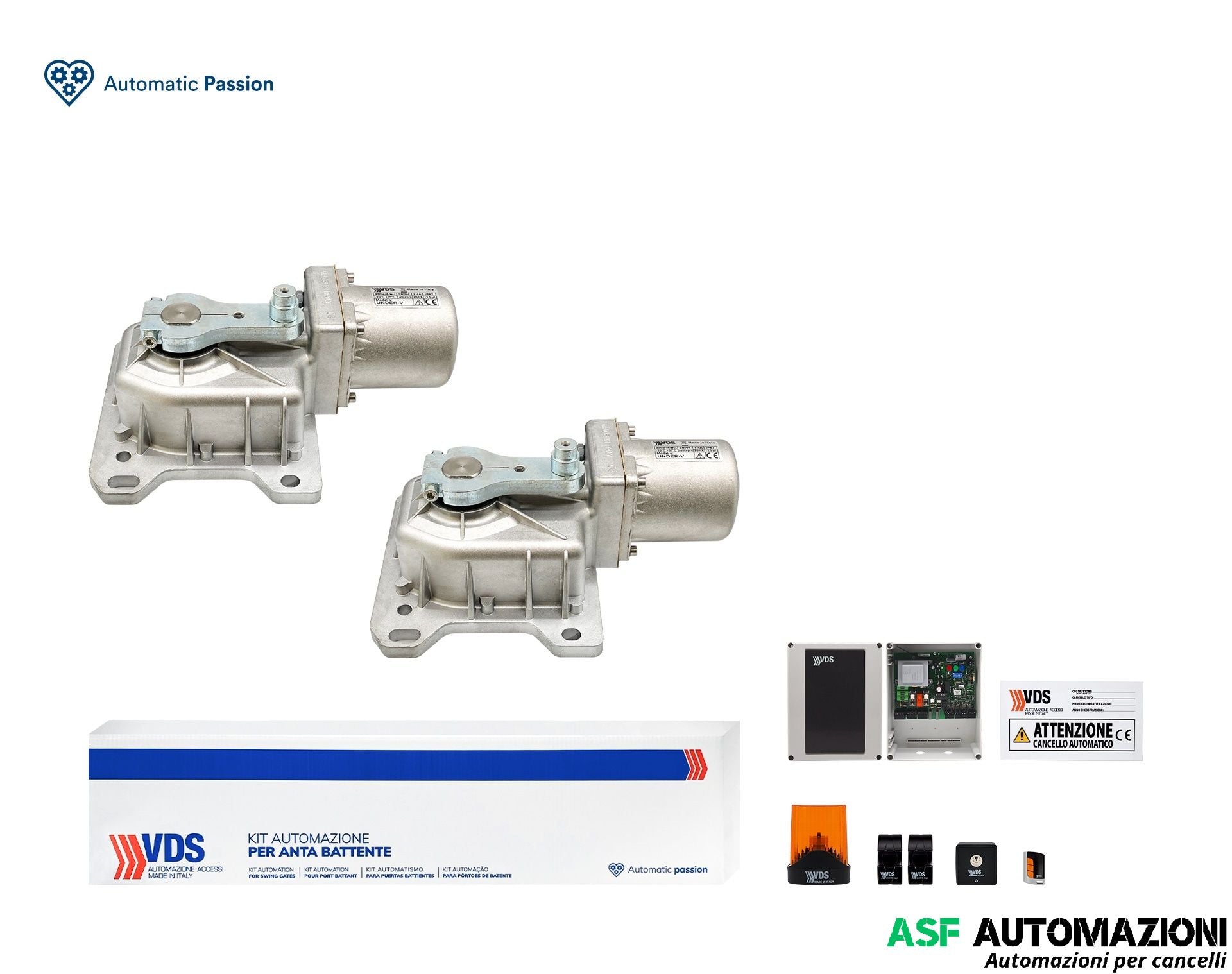 KIT PER CANCELLO 2 ANTE BATTENTI UNDER V  ELETTROMECCANICO INTERRATO 230V  VDS 121994/3