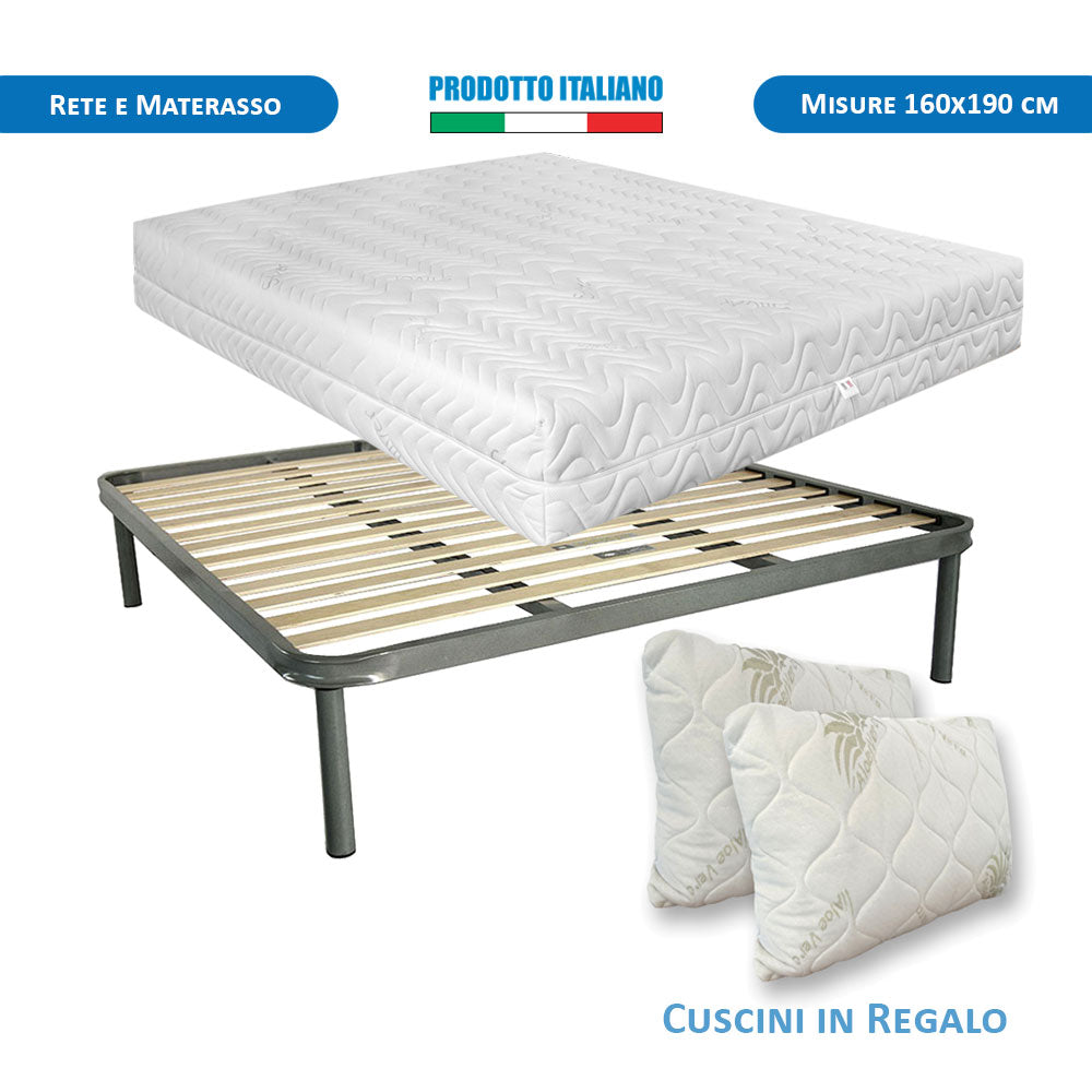 Kit rete ortopedica e materasso memory sfoderabile matrimoniale 160x190 Portogallo H24 cuscini inclusi - Comprarredo