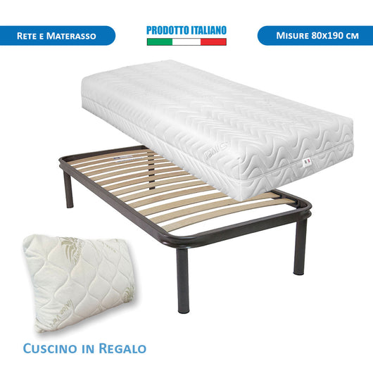 Kit rete ortopedica e materasso memory sfoderabile singolo 80x190 Portogallo H24 cuscino incluso - Comprarredo