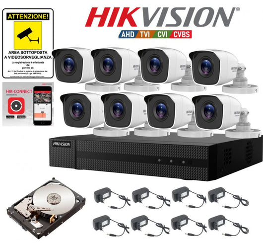 KIT VIDEOSORVEGLIANZA HIKVISION DVR 8 CANALI 8 TELECAMERE 2 MPX HD 500 GB