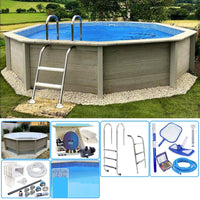 Kit Piscina Cemento Effetto Legno Naturalis Decagonale  4,93 X H 1,28 M Con Filtrazione A Sabbia E Locale Tecnico