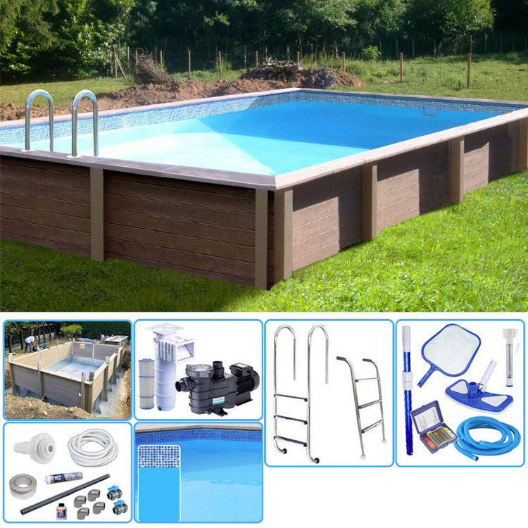 Kit Piscina Cemento Effetto Legno Naturalis Rettangolare 4,67 X 3,24 X H 1,40 M Con Filtrazione A Cartuccia