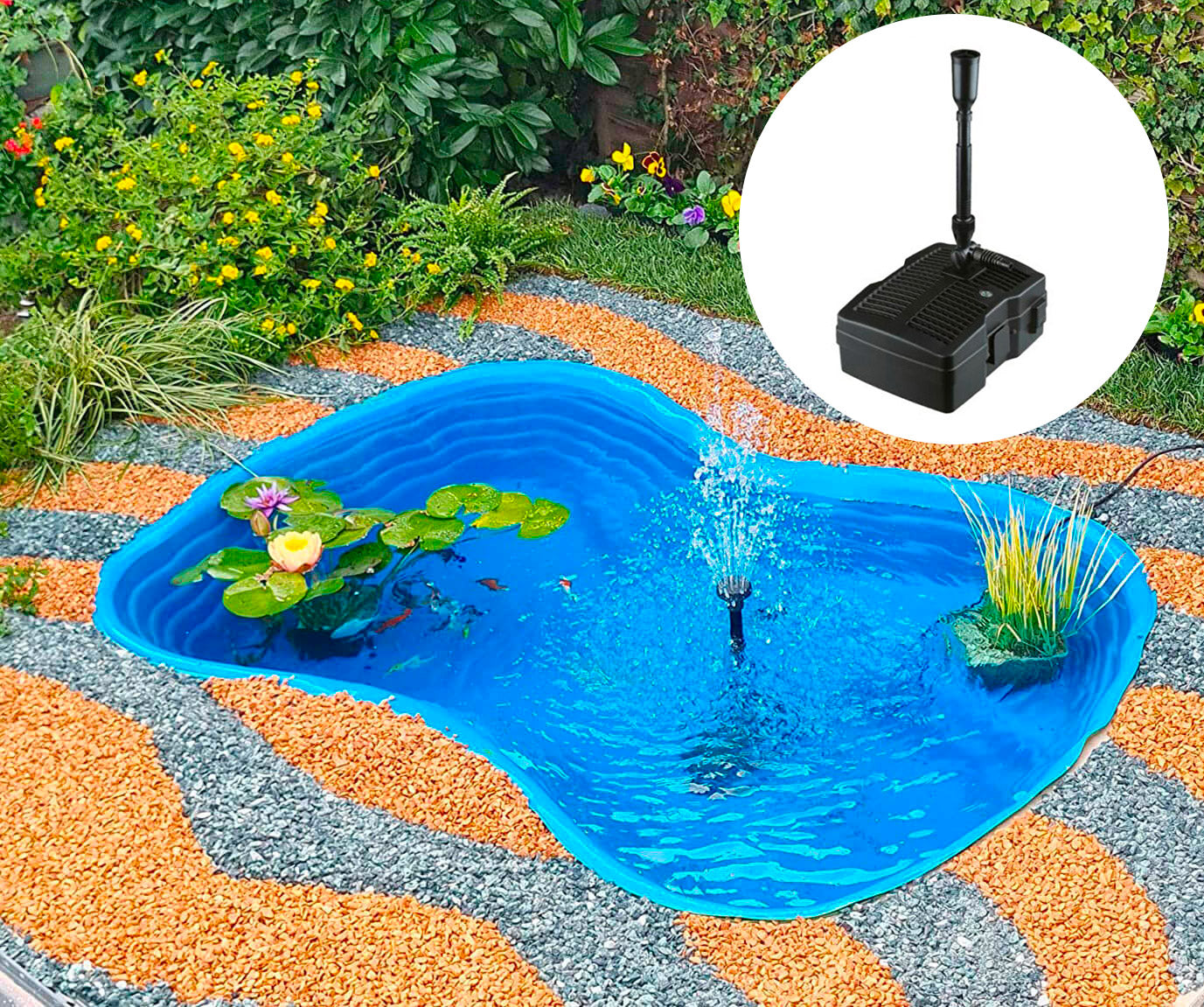 Kit Laghetto Artificiale + Pompa Filtro da Giardino 178x125x45 cm in Polietilene 610 Litri Azzurro