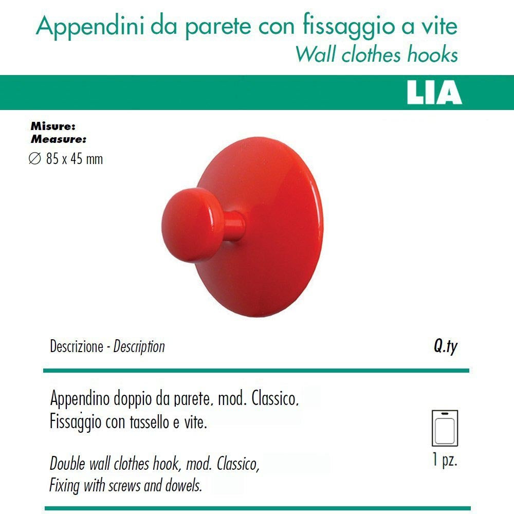 1 appendino da parete classic disco fissaggio a muro rosso