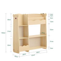 Scaffale per bambini con 3 ripiani e 5 scomparti Aperti Scaffale Libreria per bambini Naturale 91x30x100cm KMB101-N